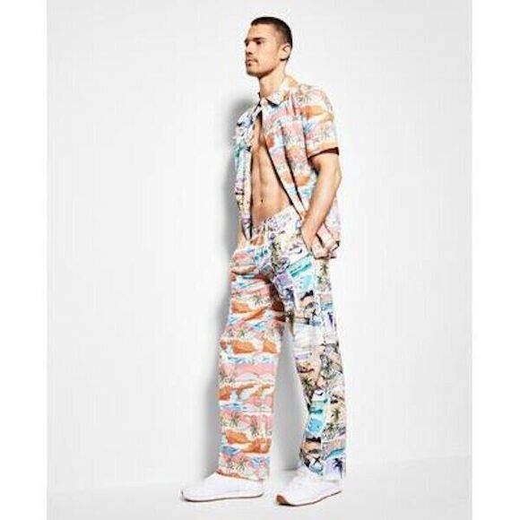 Royalty by Maluma Pants Men's L Relaxed-Fit Colorblocked Tropical Prints